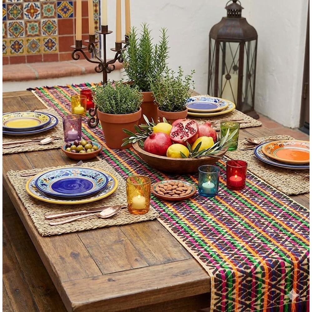 Handmade OAXACAN Table Bed Console Dresser Runner Embroidery Geometric Linens